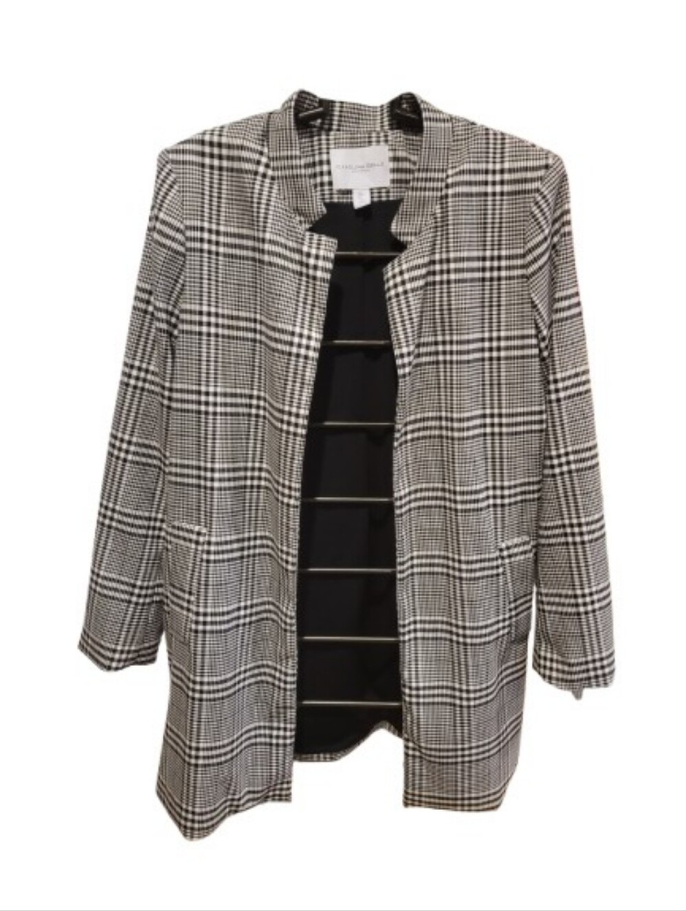 Carolina Belle Glen Plaid Top Coat Black White Large - Picture 4 of 15